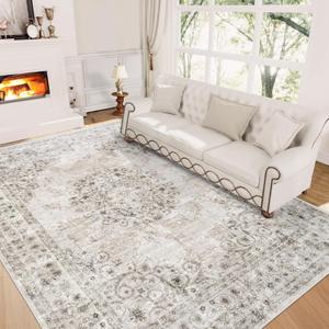 5x7 Area Rugs for Living Room: Washable Vintage Rug Indoor Soft Non-Slip Distressed Floor Carpet for Bedroom Dining Room Nursery Home Office (Taupe, 5'x7')