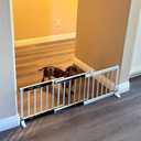 White Metal Dog Gate for Small Dogs - 13.3" Short Freestanding Puppy Gate with Retractable Sliding Rail, No Installation, Indoor/ Outdoor Use, Foldable & Portable Pet Barrier