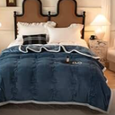 ShowyLive Extra Thick Blanket for Sofa Recliner Bed, Warm 3 Layers Flannel Blanket for Winter Autumn, Plush Quilt, Breathable Velvet Comforter, Washable Throw Blanket 810gsm (Blue 180x200cm)