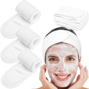 Whaline Spa Facial Headband Head Wrap Terry Cloth Headband 4 Counts Stretch Towel for Bath, Makeup and Sport (White) (Whilte)