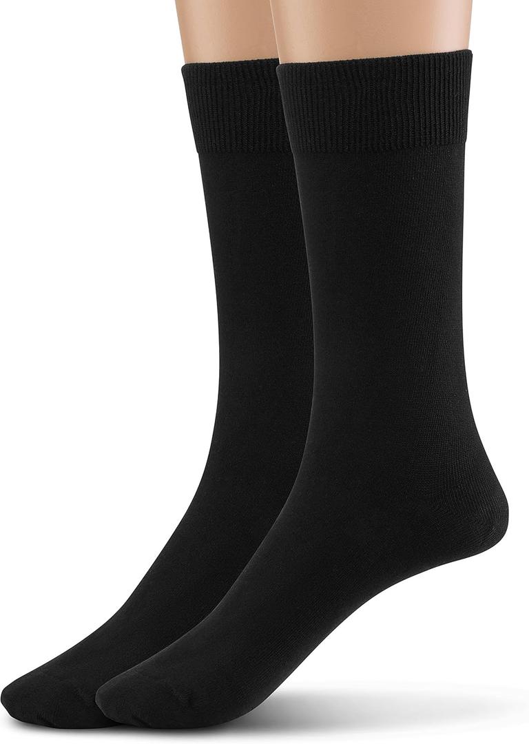 Silky Toes Modal 2Pk Flat Men’s Dress Crew Socks, Super Soft Socks (10-13, Black (Flat Knit-2 Pairs)
