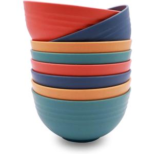 Straw Bowl Sets of 8 Plastic Unbreakable Cereal Bowls 26OZ Microwave and Dishwasher Safe BPA-Free Bowl Dessert Bowls for Serving Soup, Oatmeal, Pasta and Salad