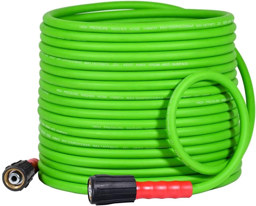 YAMATIC Super Flexible Pressure Washer Hose 50FT 3200 PSI for Power Washer Replacement, Kink Resistant Extension with Leak-Free M22 Thread Connector, 1/4", Green