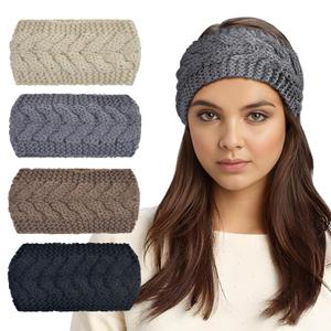 AQOKKA 4 Pieces Winter Wide Headbands for Women Knitted Ear Warmer Turban Headband Crocheted Warm Head Wraps for Women Girls