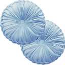Teieas 2 Pcs Round Throw Pillows Decorative Pumpkin Velvet Boho Pleated Bed Pillows Back Support for Couch Chair Dorm Car 14.96'' (Sky Blue)