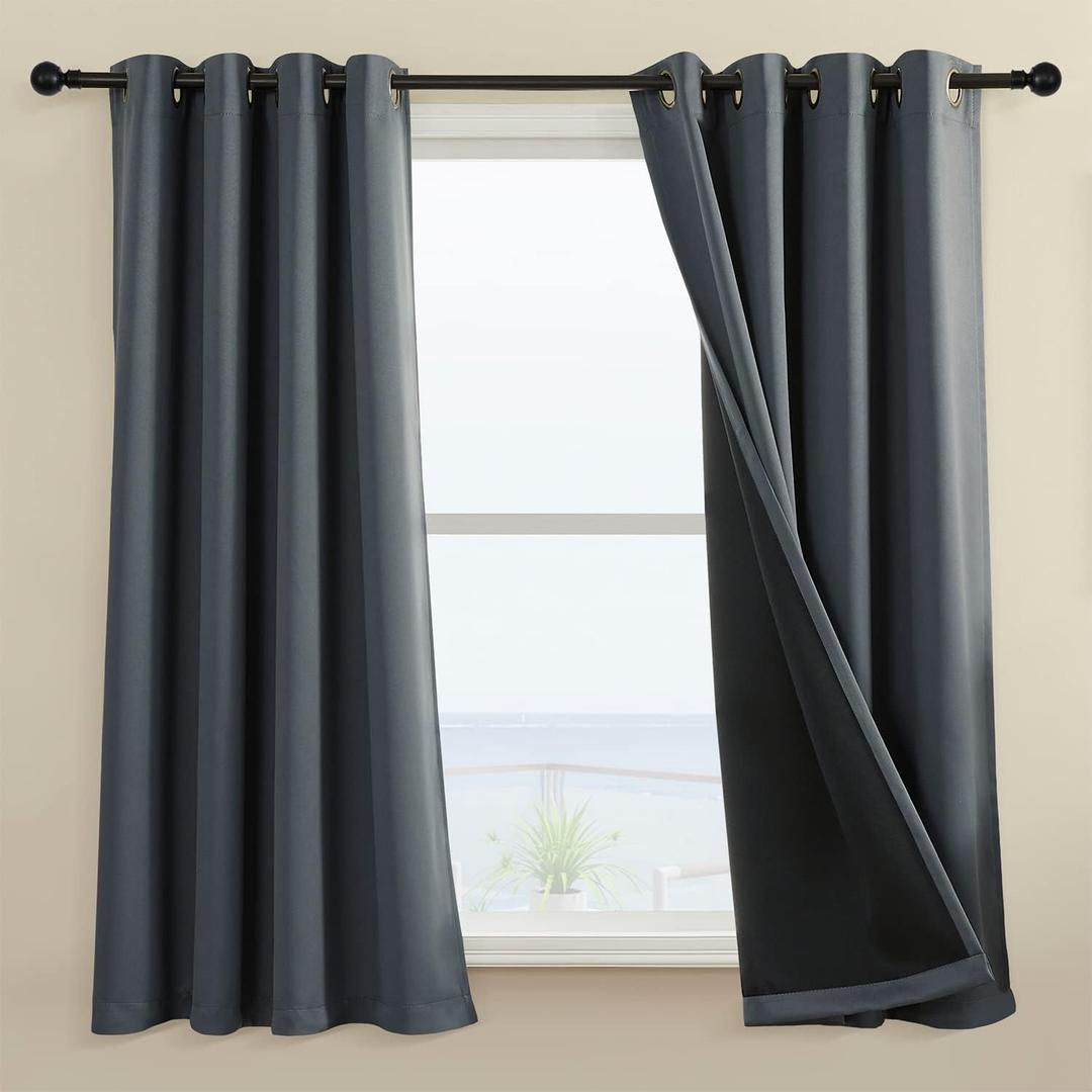 Rutterllow 100% Blackout Curtain 2 Panels , Heat and Full Light Blocking Drapes with Grommets for Bedroom, Thermal Insulated Window Treatment Drapes for Living Room (Dark Grey, 52Wx54L)