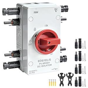 ZJWZJH Solar Disconnect Switch 4-Pole DC 1500V 32A Isolator Solar Switch with Enclosure for Rooftop Solar Systems, RVs Waterproof IP66 4MC4 2 in 2 Out