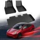 Carbon Fiber Floor Mats for Tesla Model Y 2021 2022 2023 2024 2025, All Weather Protection TPE Car Mats Custom Car Liners Accessories, Front & 2nd Row Floor Liners Set