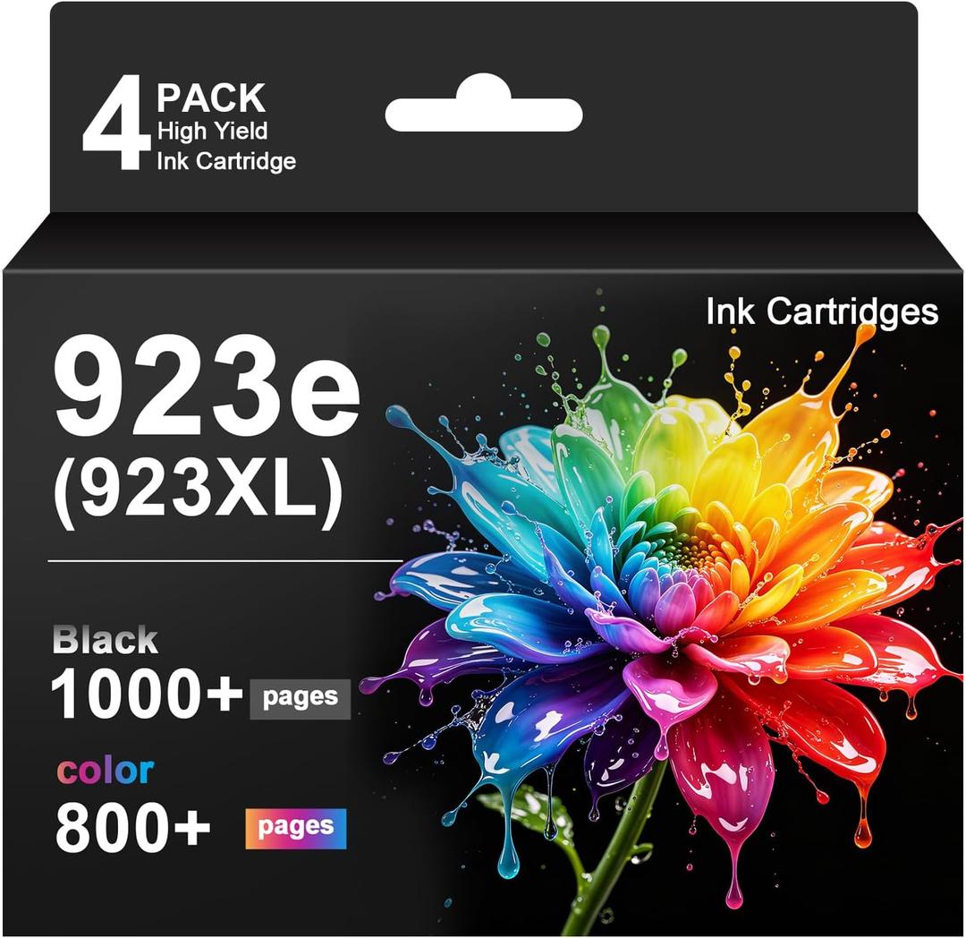 923e 923XL Ink Cartridges Combo Pack for HP Printers 8130e 8125e 8120e 8138e Replacement for HP 923 Ink Cartridges for OfficeJet Pro 8130e 8120 8122 8125 8130 Printers(4-Pack, BK/C/M/Y)