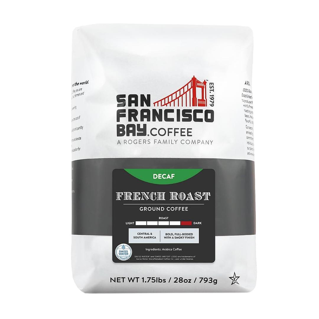 San Francisco Bay Coffee - Decaf Dark Roast - Decaf French Roast (28 oz bag) - Ground Coffee, Swiss Water Processed (28 Ounce (Pack of 1))