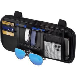 Car Sun Visor Organizer  Car, SUV, Truck Interior Accessories - Magnetic Glasses Holder & Full Length Horizontal Pockets, Allows Safe Driving - 12.2 X 6.1 In, Black
