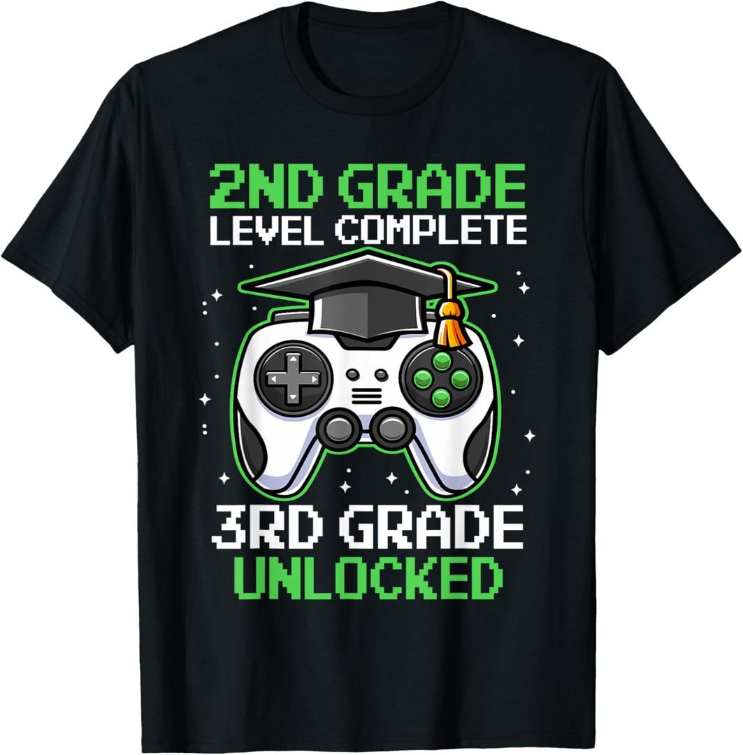 2nd Grade Graduation Gamer Level Up to 3rd Grade T-Shirt (Small, Black)