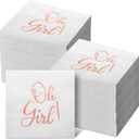 Fuyoooo 100 Pcs Baby Shower Napkins Paper Luncheon Beverage Napkins for Baby Shower Foil Guest Serviette 5 x 5 Inch for Boy Girl Welcome Party Dinner Cocktail Decorations (Pink)