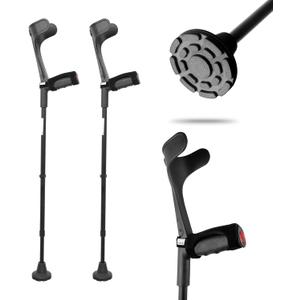 KMINA Forearm Crutches for Adults (x2 Units), Open Cuff, Extra Comfort with Hand Grip and Wide Tip, Adjustable Height, Aluminum, Orthopedic, Made in Europe