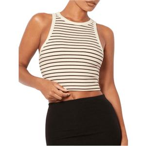 MakeMeChic Women's Striped Crew Neck Crop Tops Sleeveless Fitted Summer Tank (XL)