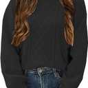 Girl's Sweater Cable Knit Long Sleeves Crew Neck Soft Casual Pullover Sweaters (Black,160