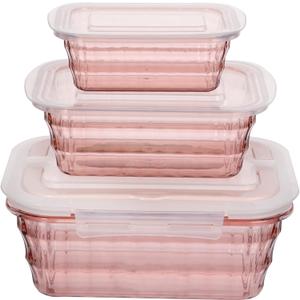 Taiuloo Set of 3 Food Storage Containers with Lids & Handle, BPA Free Plastic Meal Prep & Salad Bowl Containers To Go for Lunch, Salad Serving Bowls for Snack, Fruit, Veggie, Pink