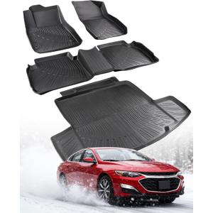 Floor Mats for Chevy Malibu: 2016 2017 2018 2019 2020 2021 2022 2023 2024 2025 All Weather TPE Black Automotive Car Accessories for Chevrolet Malibu 16-25 (Set of 4 Mats)