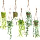 Giegxin 6 Set Mini Hanging Artificial Plant with Woven Basket Boho Fake Plants Ivy Faux Vines Eucalyptus Leaf for Indoor Home Wall Living Room Bathroom Shelf Decor (Artificial Hanging Plants)