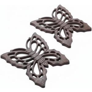 Comfy Hour 11" Vintage Brown Butterfly Duo Stepping Stones, Rustic Antique Figurine Style Home Decor, Heavy Duty Metal Garden Pathway Paver (Set of 2)