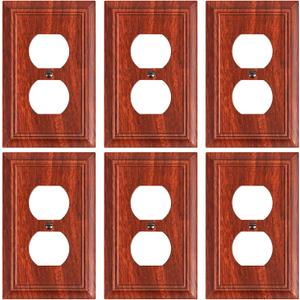 6-Pack Duplex Outlet Cover Plate, Decorative Wood Grain Switch Plates and Outlet Covers, Natural Bamboo Fiber Wall Plates for Electrical Outlets, 1 Gang Receptacle Cover, Corrosion Resistant