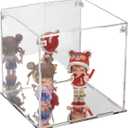 Self-Assemble Acrylic Display Case with Mirrored Back, Clear Action Figure Storage Display Box with Mirrored Base Stand, Cube Storage Containers for Home Office Collectibles, 6x6x6 Inch