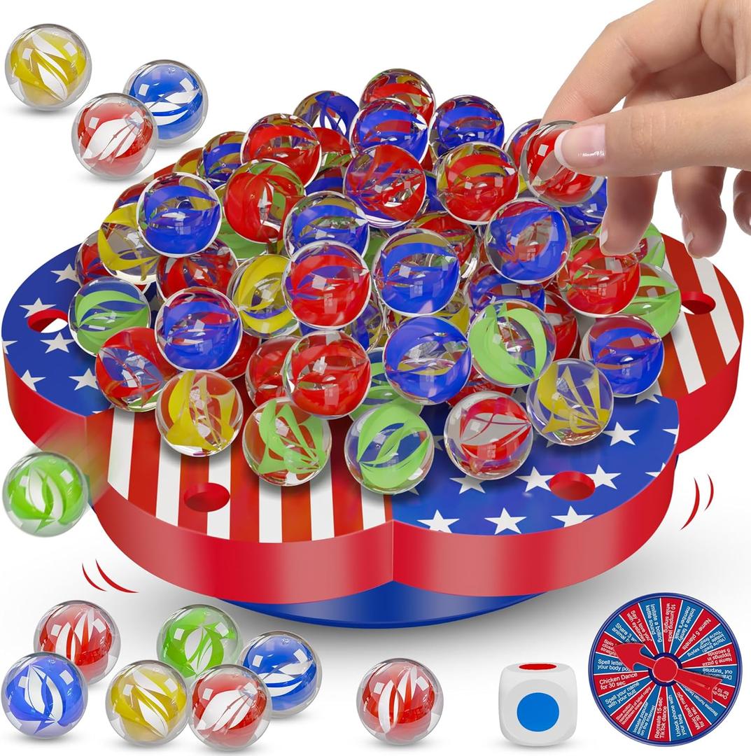 Wobble Balance Marble Game for Kids – 80 Colorful Marbles, Dice, Chessboard, Turntable,Challenge Cards, Fun Family Board Game for Parties, Gifts for Kids Ages 6-12+