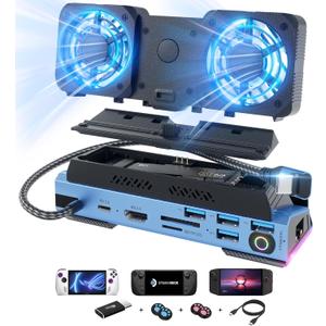 14 in 1 Steam Deck Docking Station with Dismantling Cool Fans M.2 NVMe Enclosure,4K@60Hz,1000Mbs Ethernet,SD/TF,4 USB A,100W PD Charging 40Gbps Adapter for Steam Deck/Rog Ally/Switch/Legion Go