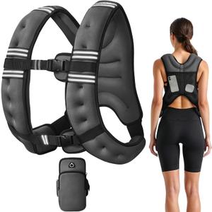 Weighted Vest, 6lb/8lb/12lb/16lb/20lb/25lb/30lb Weight Vest with Reflective Stripe, for Men Women Workout Equipment for Strength Training, Running, Jogging, Fitness, Weight Loss