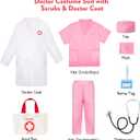 Meland Doctor Costume for Girls - Kids Scrubs with Lab Coat & Carry Bag, Doctor Dress Up for Halloween, Career Day Role Play (Pink, 7-8 Years)