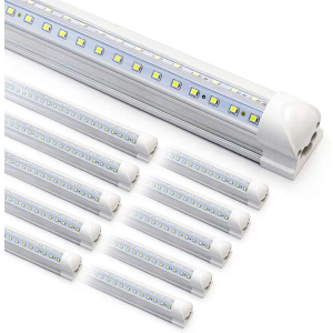 10-Pack 8ft LED Shop Light Fixture - 90W T8 Integrated LED Tube Light - 6500K 12000LM V-Shape Linkable - High Output - Clear Cover - Plug and Play - 270 Degree Lighting for Garage, Shop, Barn