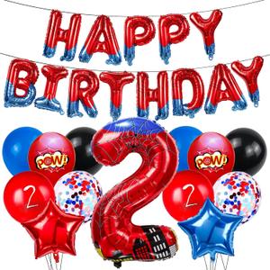 Cartoon Hero 40 Inch Red and Blue Spider Theme Number Foil Birthday Decoration Balloon, Spider Theme Happy Birthday Banner Party Decoration Balloon, Letter Logo Superhero Party Supplies (2)