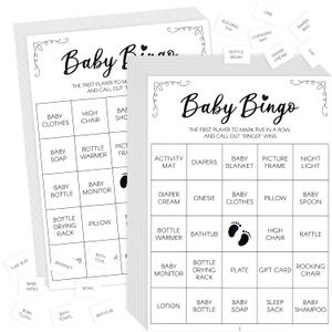 Baby Shower Bingo Game, 50 Bingo Cards Perforated Calling Cards Bingo Games for Baby Shower, Bridal Wedding Shower (White)