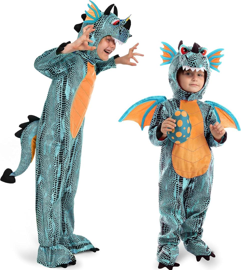 Spooktacular Creations Halloween Child Dragon Costume, Dinosaur Costume Kids with Wings Eggs for Baby Toddler Dress Up Party (Toddler(3-4 yrs), Blue)