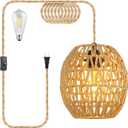 SLYYMY Plug in Pendant Light, 15FT Hemp Rope Cord, Hanging Lamps Rattan Pendant Light, On/Off Switch Hanging Lights for Bedroom Living Kitchen