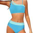 Tomolant Girls Swimsuit Bikini Set Color Block Cut Out Two Piece Bathing Suit with Chest Pad Adjustable Straps Swimwear 15-16Y