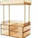 SNSLXH 4 Drawers Makeup Organizer - 4 Tier Makeup Storage, Cosmetics Organiser, Ideal for Cosmetic, 4 Dividers with Drawers for Countertop, Bathroom, Office Supplies, Dresser Transparent Tawny