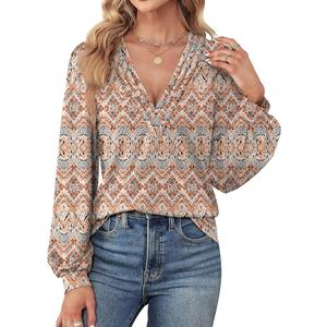 Agnes Urban Womens V Neck Long Sleeve Tops Dressy Casual Fall Shirts Puff Sleeve Loose Tunic Trendy Tops Blouses, XXL