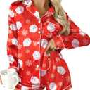 MYHALF Christmas Santa Pajama Set Women Christmas Pajamas Xmas Long Sleeve Sleepwear 2 Piece Button Down Pjs Lounge Set (Large)