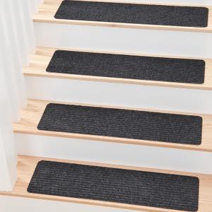 MBIGM 8" X 30" (7 in Pack) Non-Slip Carpet Stair Treads Non-Skid Safety Rug Slip Resistant Indoor Runner for Kids Elders and Pets with Reusable Adhesive - Black (7 In Pack - 8" x 30")
