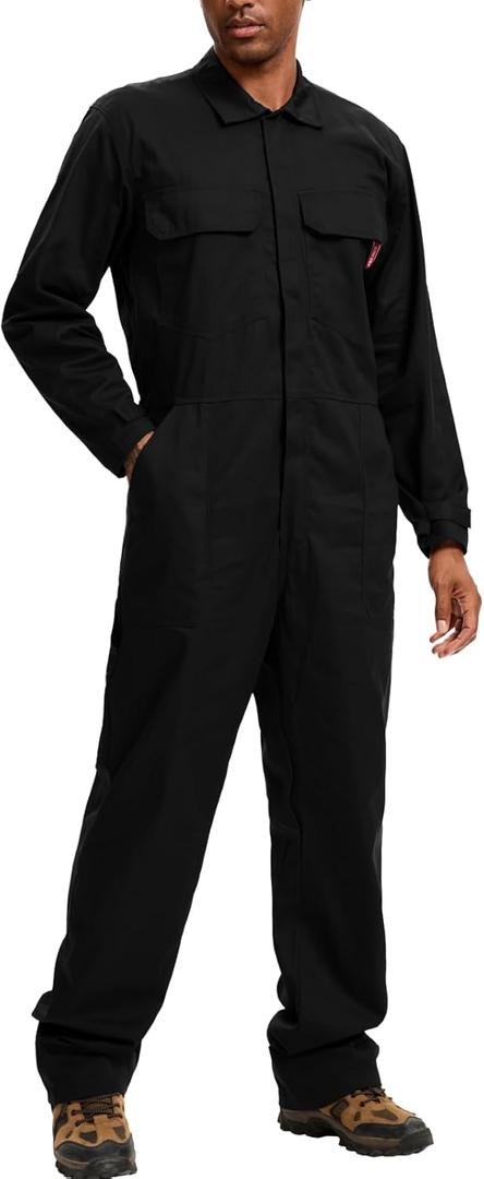 WORK IDEA Men's Coveralls Long Sleeve Cotton Twill Workwear Coverall Relaxed Fit (3X-Large, Black)