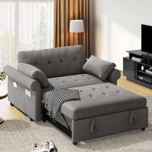 DWVO 55'' 3-in-1 Convertible Loveseat Sofa Bed | 5-Level Reclining + Pullout Bed | 700LBS Heavy Duty | Velvet Upholstery with 2 Pillows & Dual Storage Slate Blue-Gray