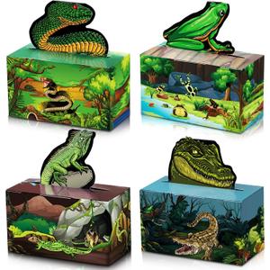 Nezyo 24 Pcs Reptile Party Favor Reptile Party Bags Snake Birthday Decorations Lizard Frog Crocodile Boxes for Jungle Baby Shower Birthday, 4. 8 x 2. 4 x 6. 3 Inch