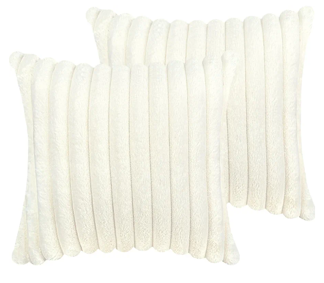18x18 Throw Pillow Covers Set of 2, Decorative Faux Fur Covers for Bed, Couch Soft Fluffy Pillow Cover with Velvet Back for Living Room, Neutral Home Décor Accent for Sofa - Cream White