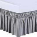 MEILA Wrap Around Bed Skirt Three Fabric Sides Elastic Dust Ruffled 16 Inch Tailored Drop,Easy to Install Fade Resistant-Grey, Queen/King