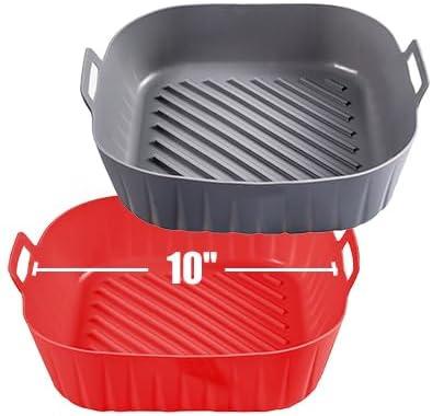 Golden Associate Silicone Liners Square for Air Fryer, 2 Pcs Non-stick Food-grade Reusable Basket Silicone Pot Baking Tray Airfryer Accessories, Top Size 10 inches, Bottom Size 9 inches