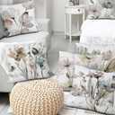4 x COMMINY Brown White Grey Pillow Covers 18x18 Set of 6 Flower Throw Pillow Cover for Couch Modern Decorative Watercolor Floral Cushion Cover for Sofa Bedroom Living Room Farmhouse Home Decor