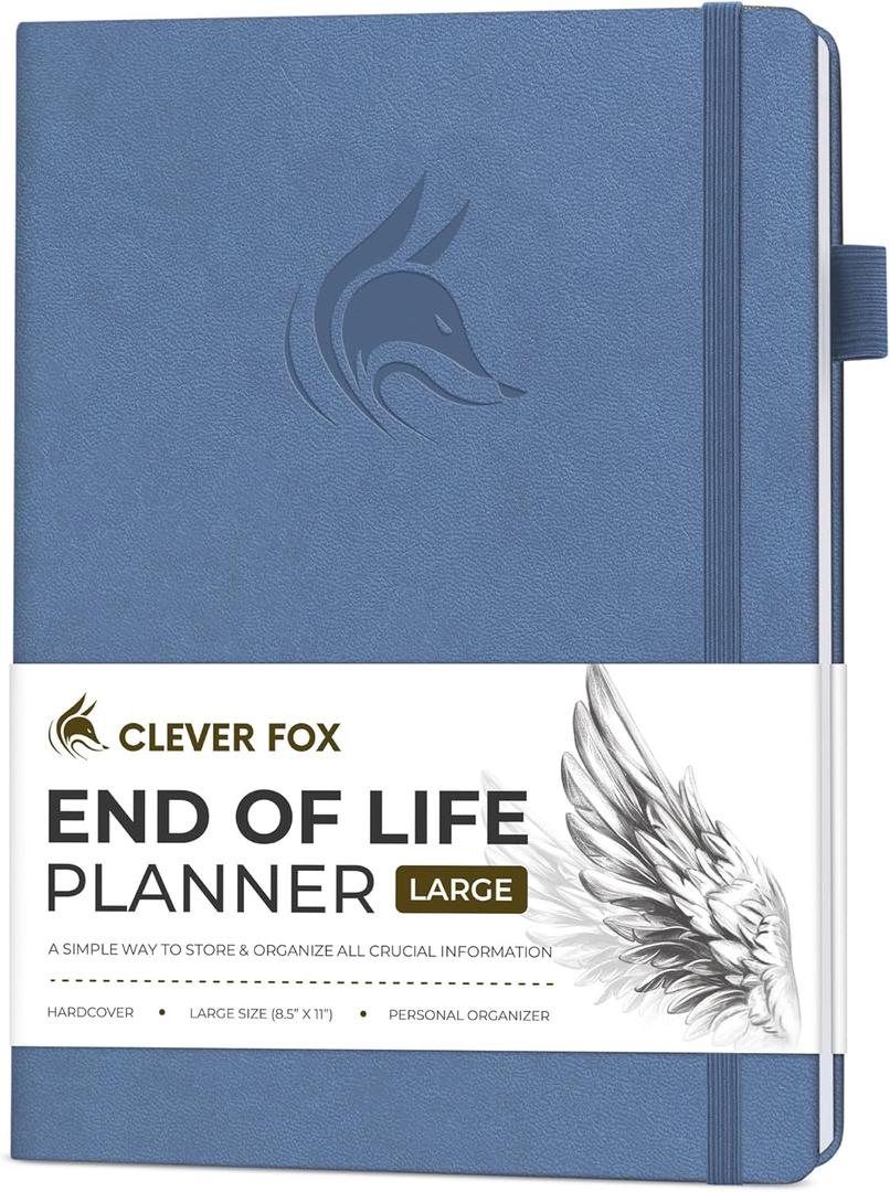 Clever Fox Large End of Life Planner  Guided Final Arrangements Organizer Notebook for Instructions, Beneficiary Info, Will Preparation, Last Wishes & Funeral Planning  8.5" x 11" (Smoke Blue)