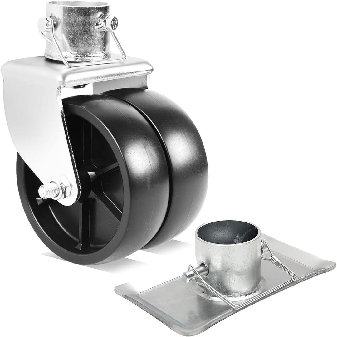 AR-PRO Dual Trailer Swirl Jack Caster Wheel + Footplate - 6" Caster Wheels Support 1,200 lbs - Footplate With Safety Pin Supports 2,000 lbs, Fits 2" Diameter Tube