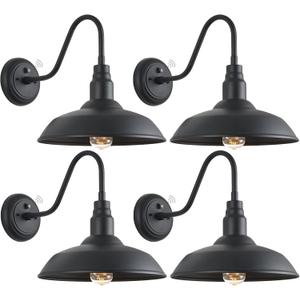 14 Inch Dusk to Dawn Barn Lights Outdoor, Large Gooseneck Barn Light, Matte Black Exterior Goose Neck Light, Outside Farmhouse Light Fixtures Wall Sconce for Porch, Garage, House, 4 Pack
